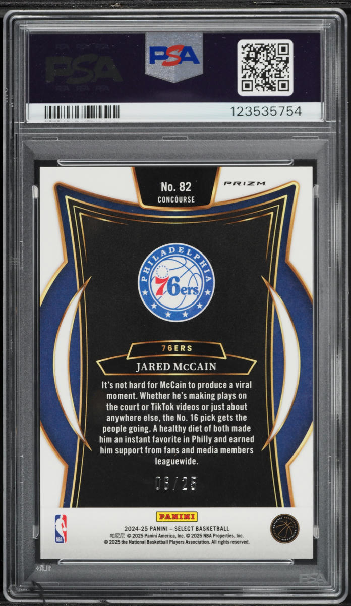 2024 Select Concourse Tie-Dye Prizm Jared McCain ROOKIE /25 #82 PSA 10 GEM MINT