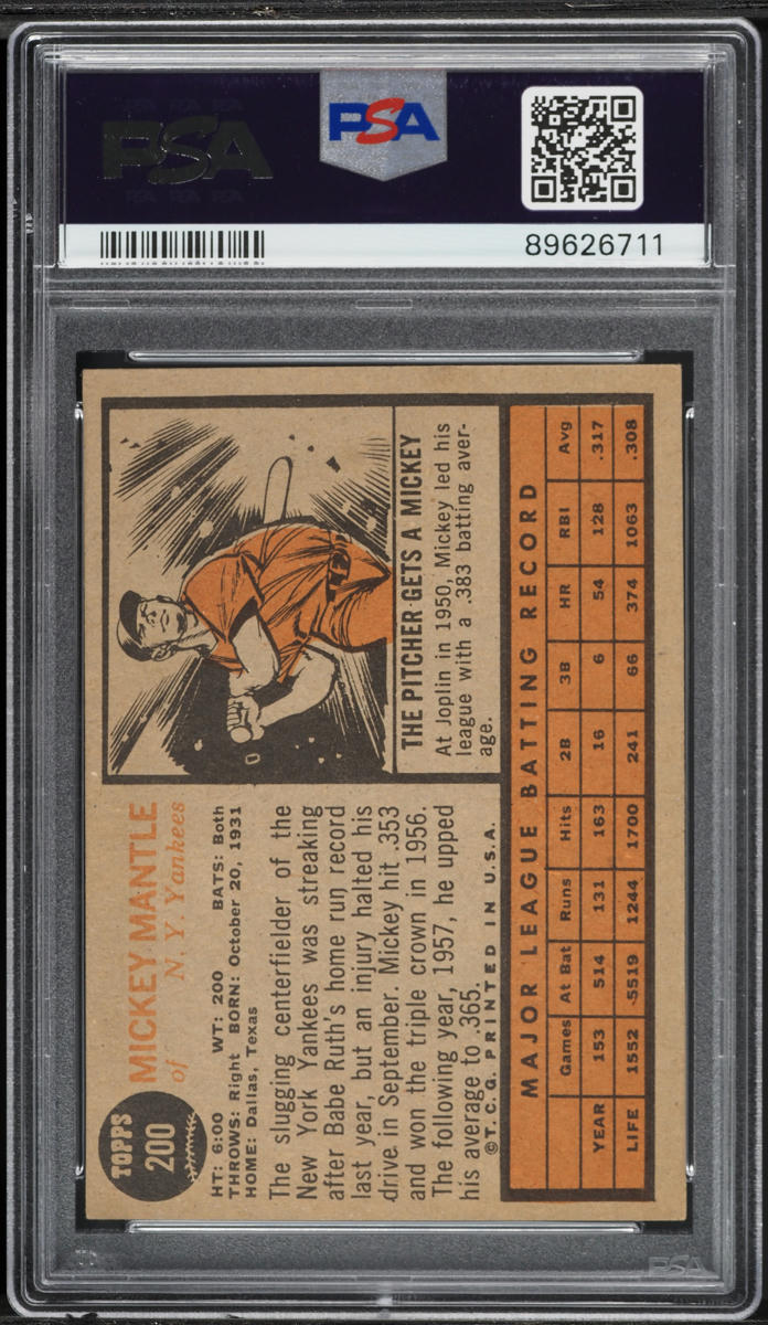 1962 Topps Mickey Mantle #200 PSA 4.5 VGEX+ on Fanatics Collect