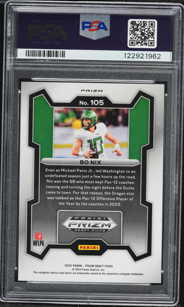 2024 Panini Prizm Draft Picks Silver Bo Nix ROOKIE #105 PSA 9 MINT