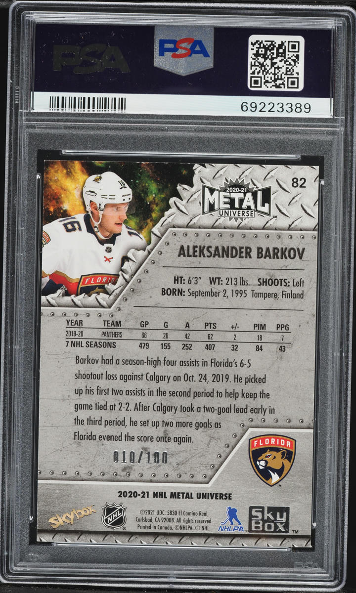 2020 Skybox Metal Universe Precious Metal Gems Green Aleksander Barkov 10/100 #82 PSA 8 NM-MT