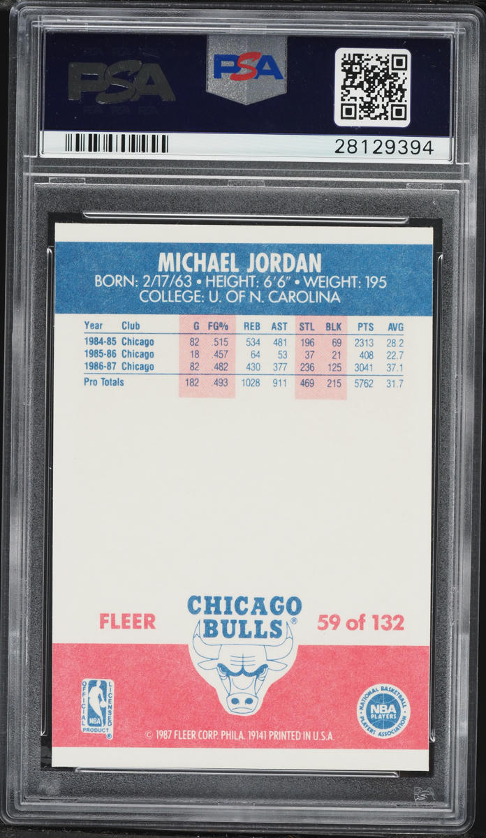 1987 Fleer Basketball Michael Jordan #59 PSA 8 NM-MT