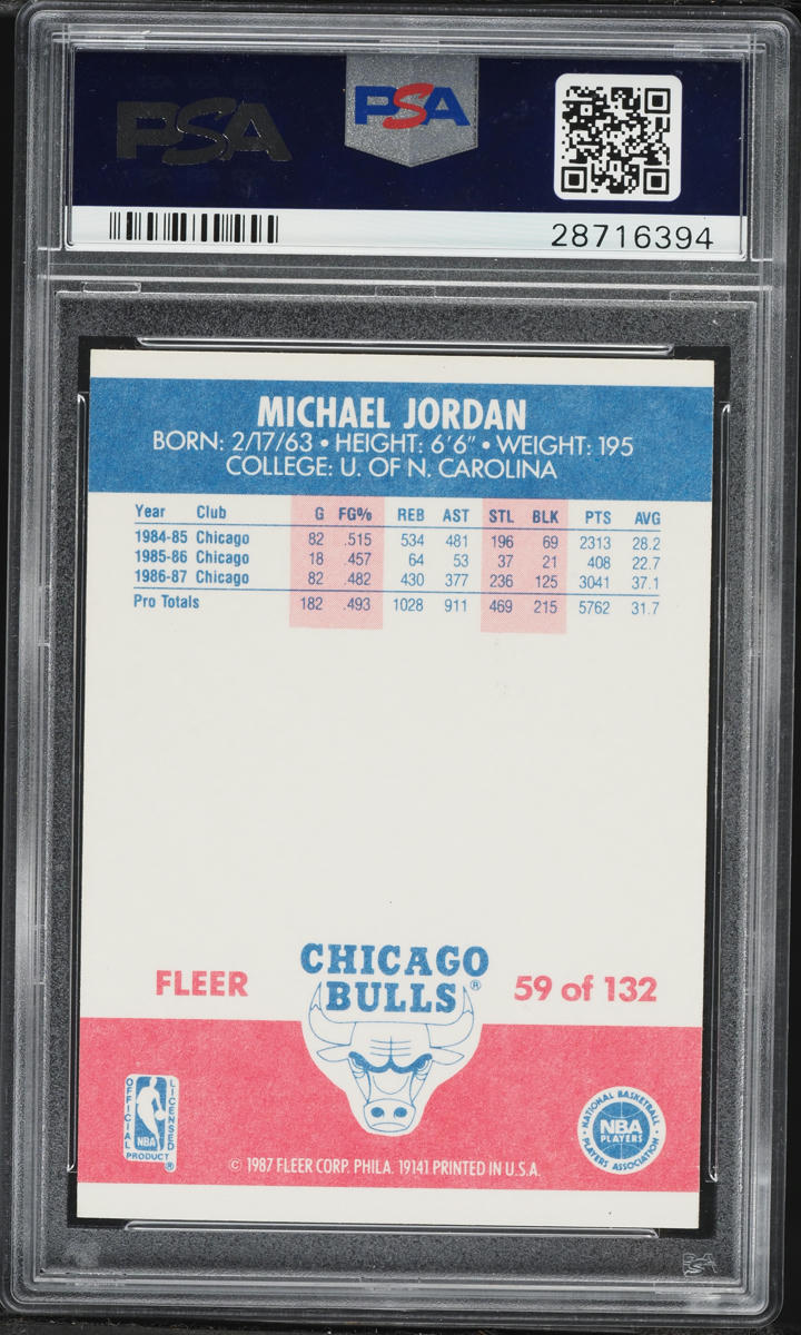 1987 Fleer Basketball Michael Jordan #59 PSA 8 NM-MT
