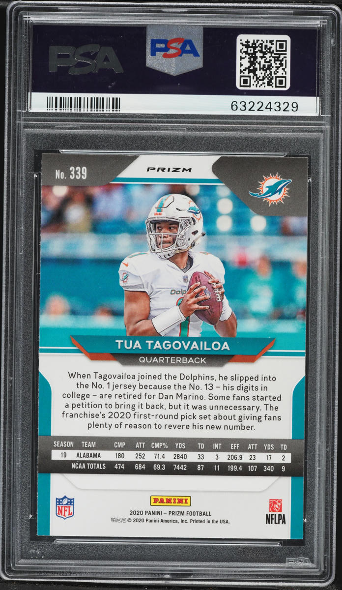 2020 Panini Prizm Silver Tua Tagovailoa ROOKIE #339 PSA 10 GEM MINT