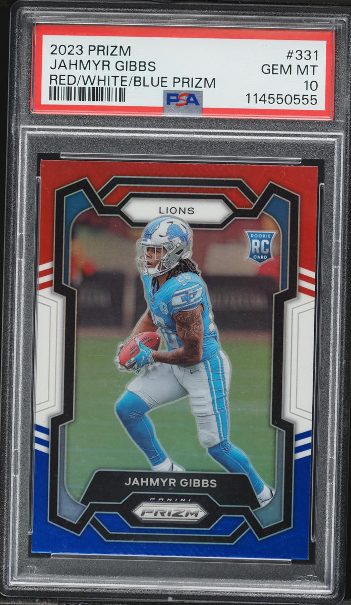 2023 Panini Prizm Red White Blue Jahmyr Gibbs ROOKIE #331 PSA 10