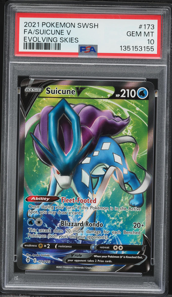 スイクンV PSA Gem Mint 10 2021 Pokemon Sword & Shield Evolving Skies Full Art Suicune V #173