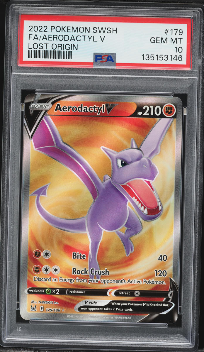 2022 Pokemon Sword & Shield Lost Origin Full Art Aerodactyl V #179 PSA 10 GEM MINT