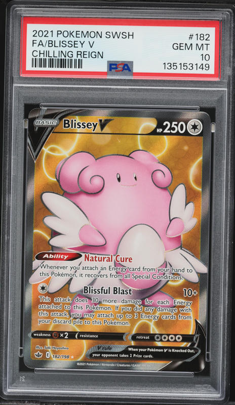 2021 Pokemon Sword & Shield Chilling Reign Full Art Blissey V #182 PSA 10 GEM MINT