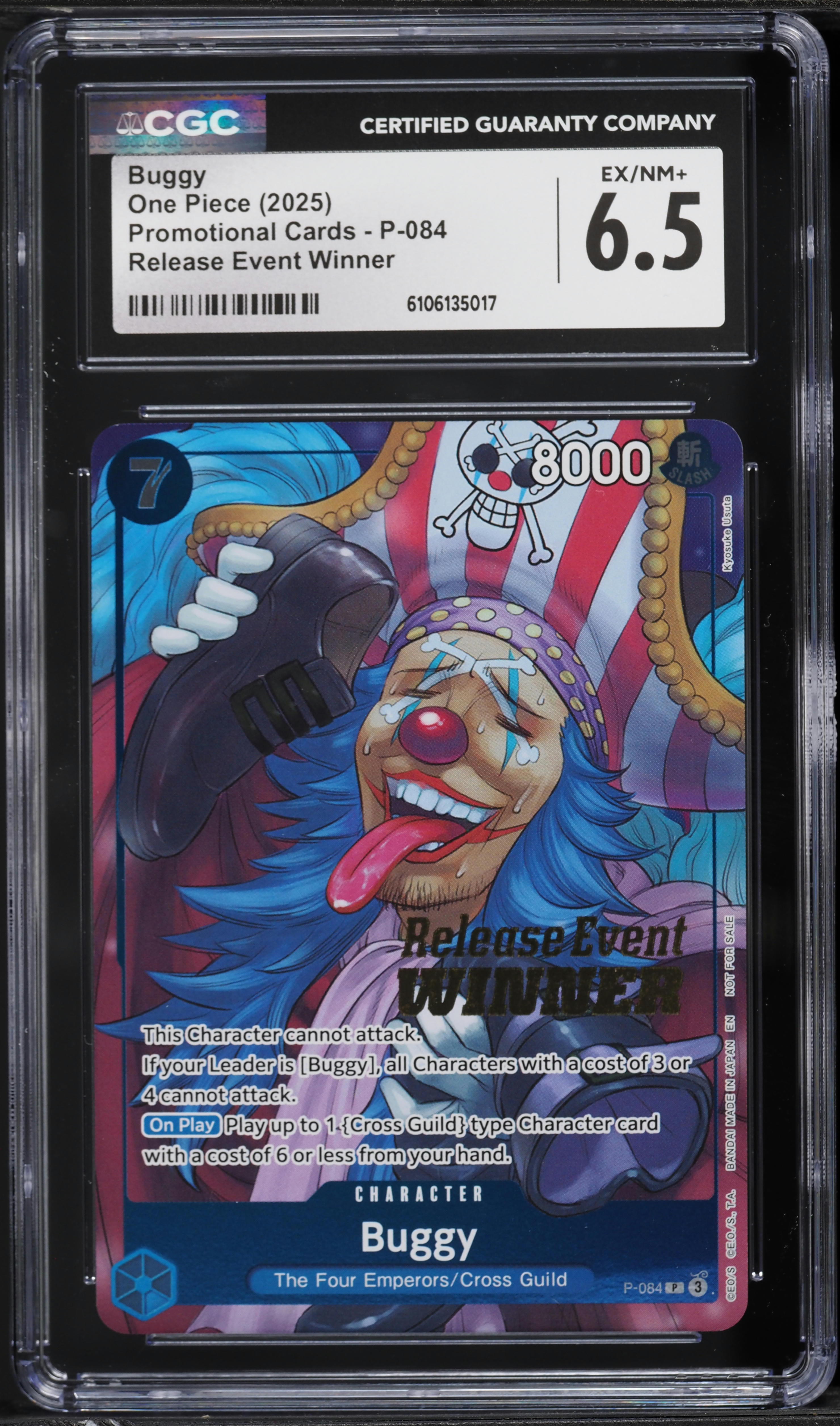 ワンピースカード　英語　Buggy Release Event WINNER 2025 One Piece Promo Release Event Winner Buggy #P-084 CGC 6.5