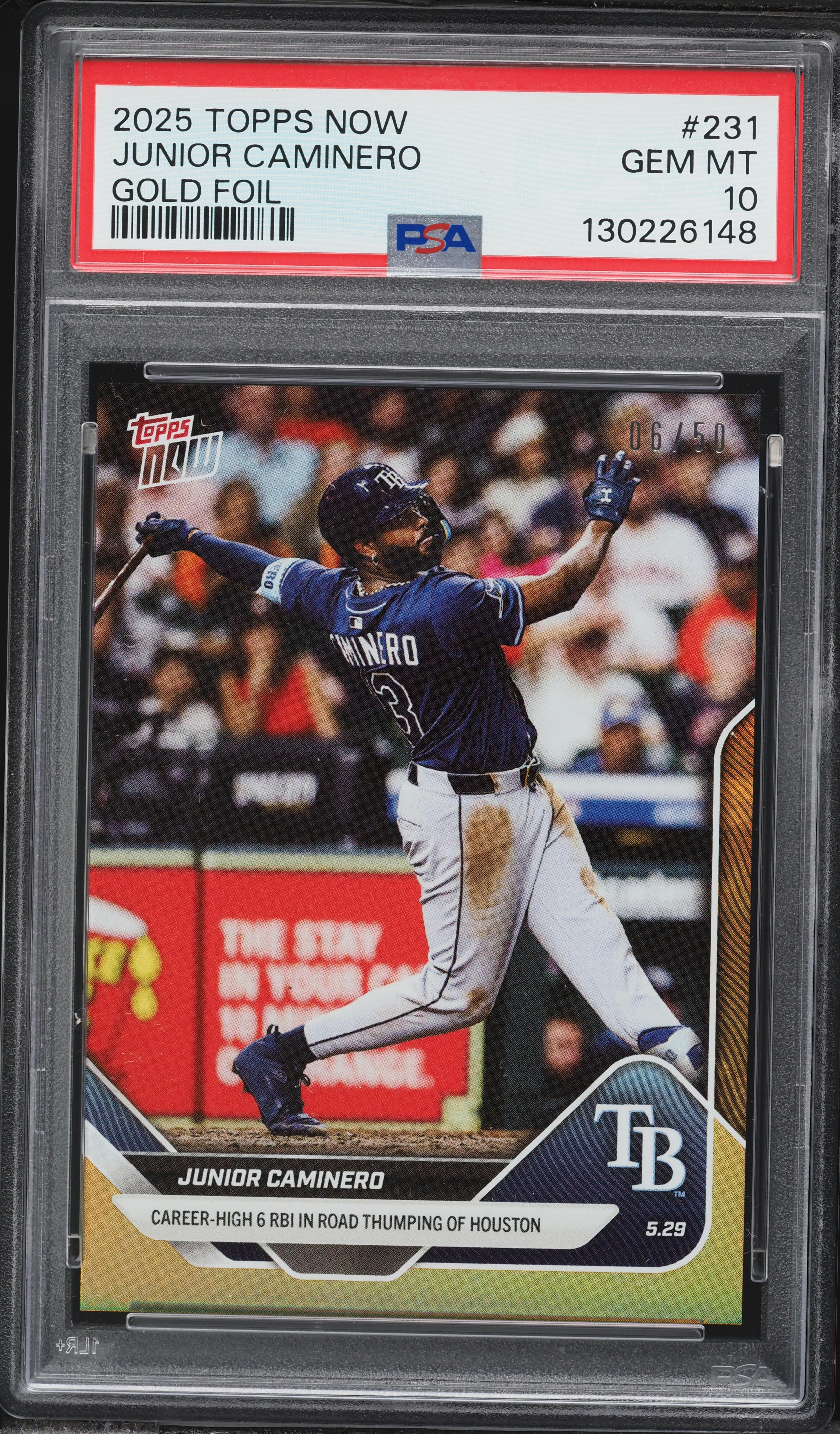 2025 Topps Now Gold Foil Junior Caminero /50 #231 PSA 10 GEM MINT 
