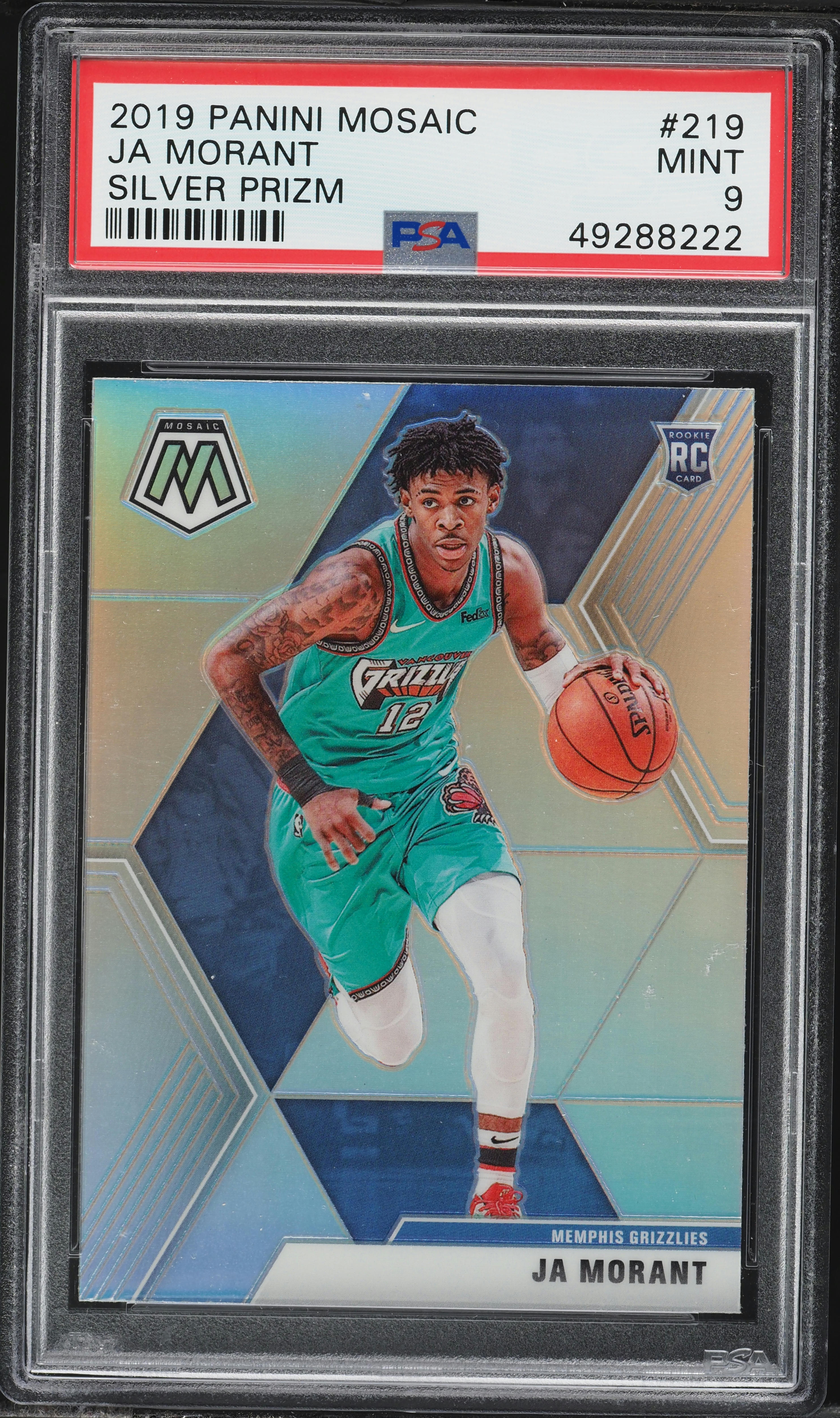 2019 Panini Mosaic Silver Prizm Ja Morant ROOKIE #219 PSA 9 MINT