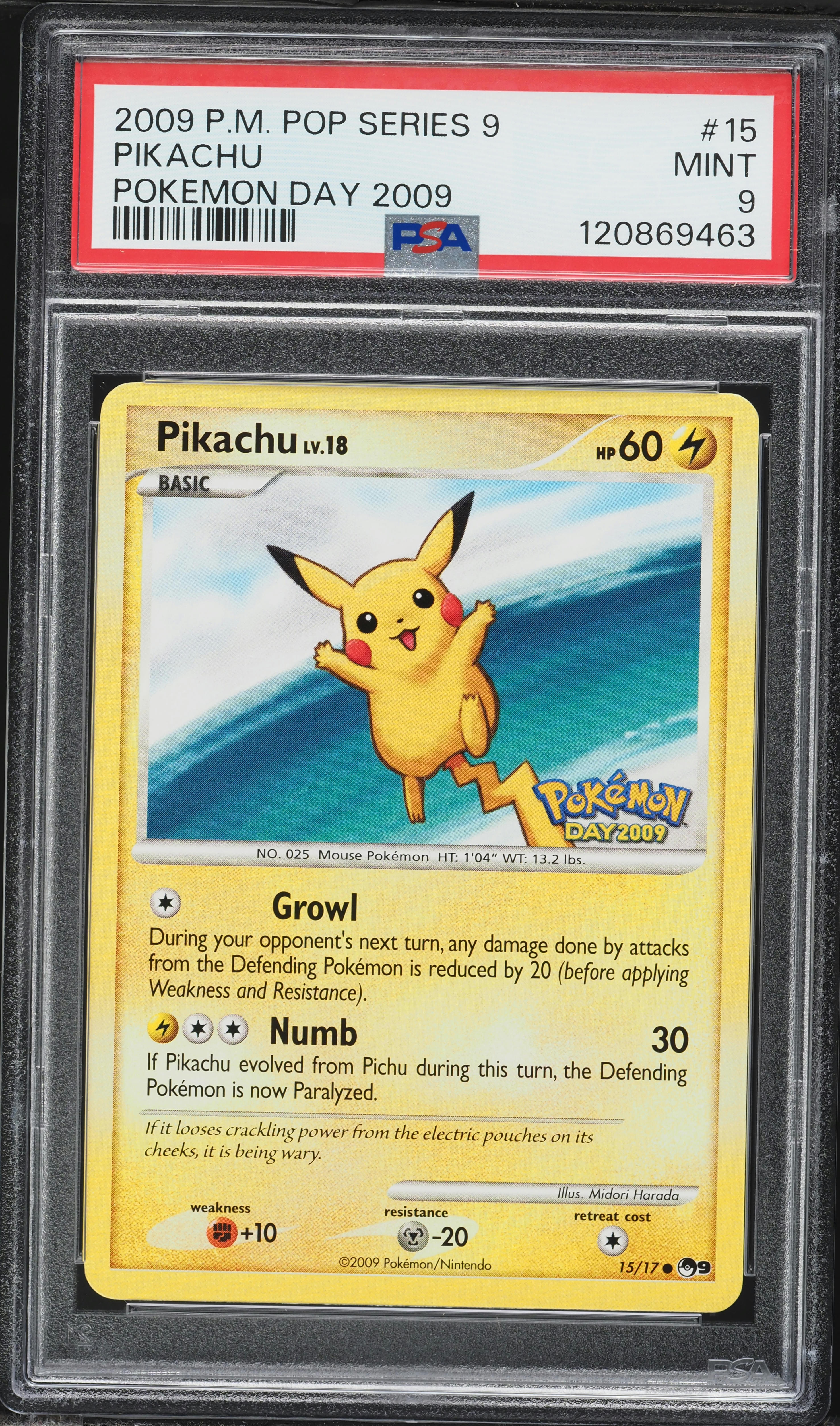 2009 Pokemon POP Series 9 Day '09 Pikachu #15 PSA 9 MINT on
