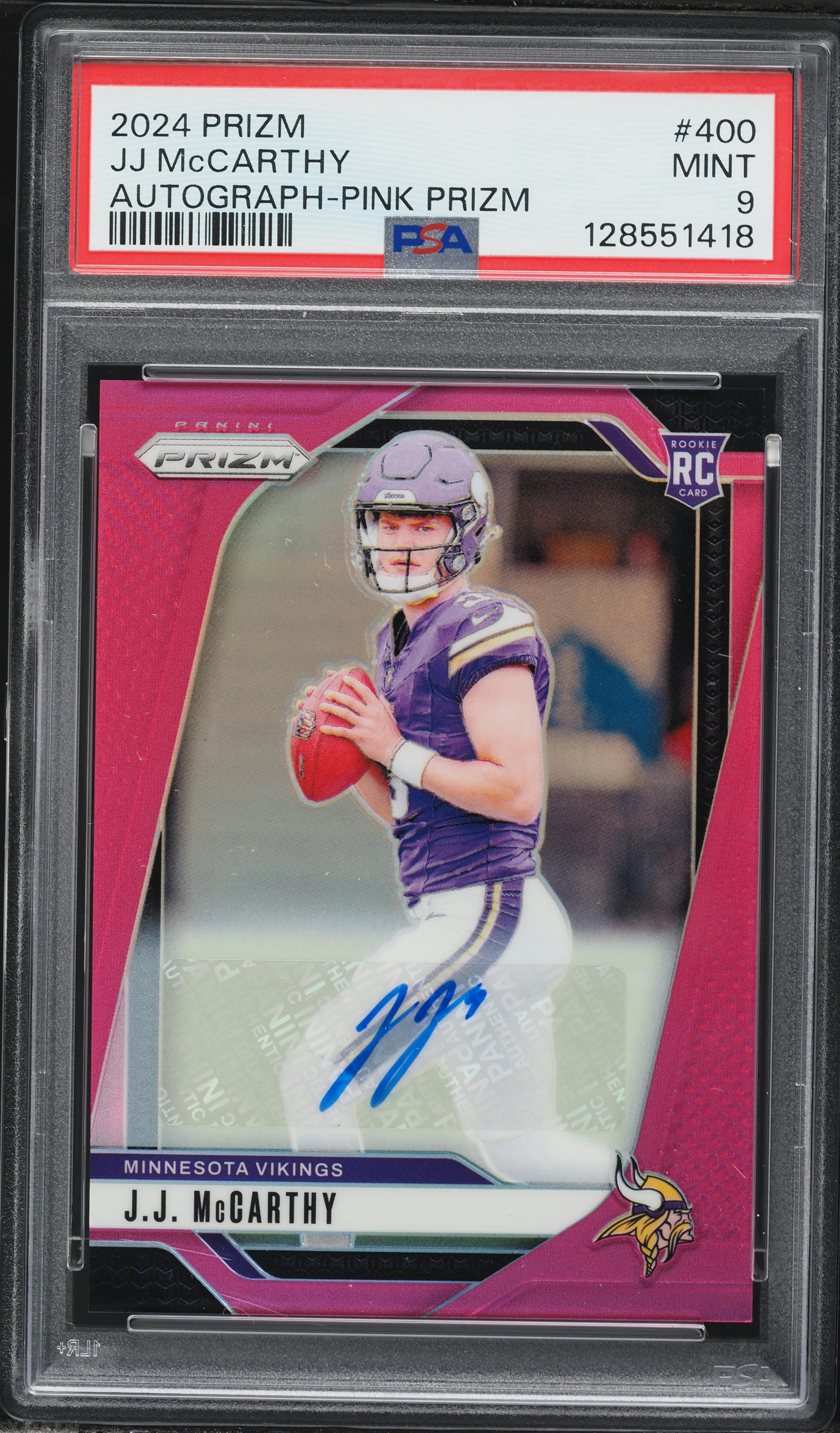 2024 Panini Prizm Pink J.J. McCarthy ROOKIE AUTO #400 PSA 9 MINT