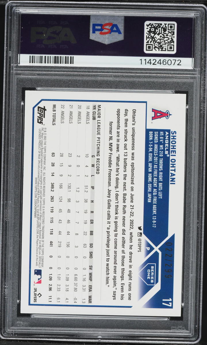 2023 Topps Orange Foil Shohei Ohtani /299 #17 PSA 10 GEM MINT on