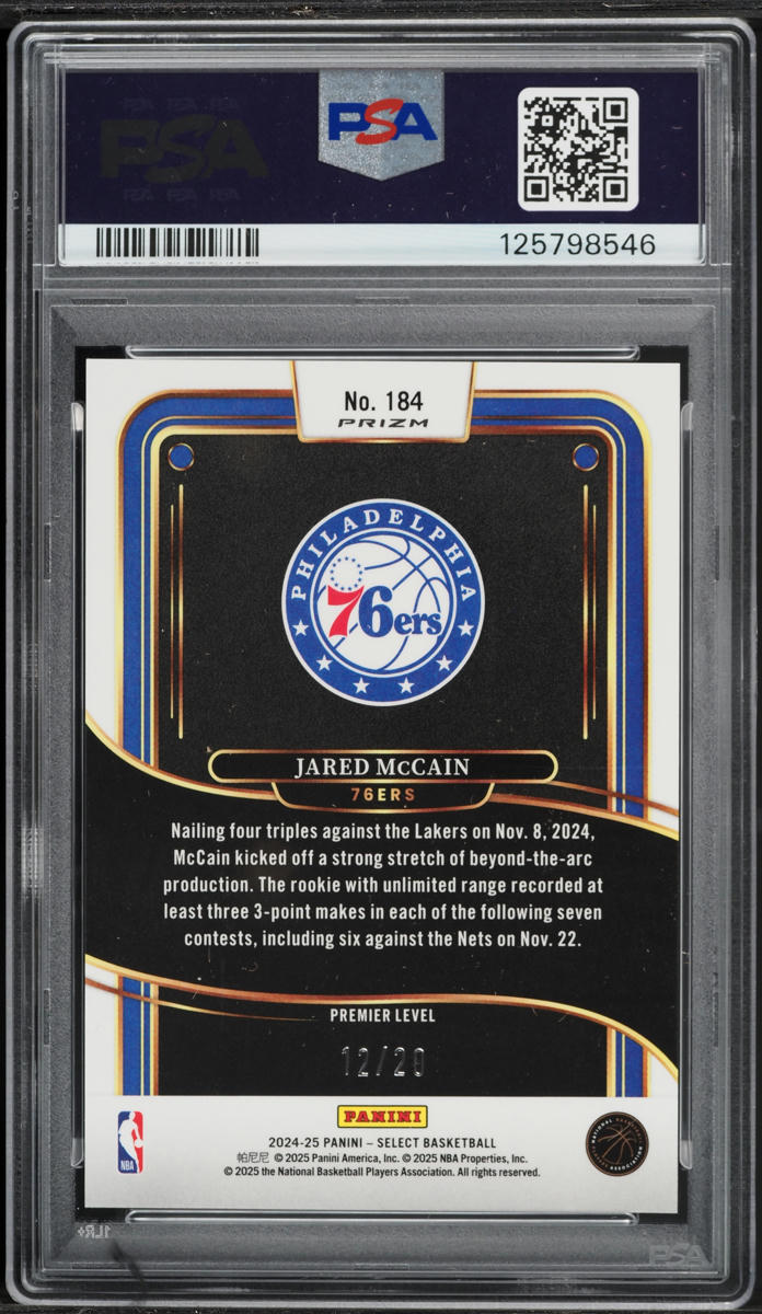 2024 Select Premier Level Red Mojo Jared McCain ROOKIE /20 #184 PSA 10 GEM MINT