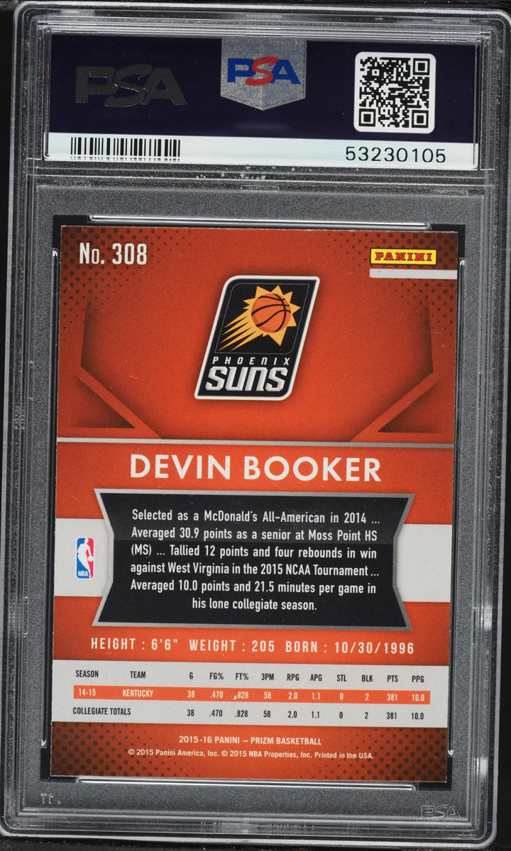 2015 Panini Prizm Devin Booker ROOKIE #308 PSA 9 MINT on Fanatics