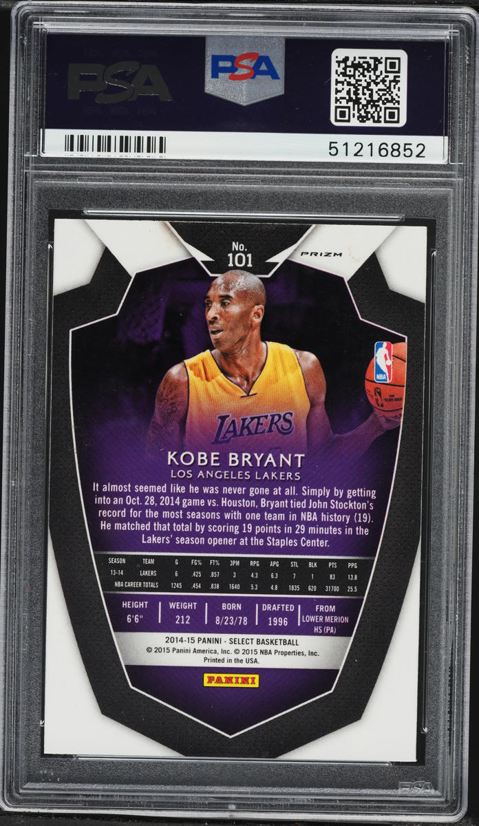 2014 Select Blue Silver Prizm Kobe Bryant #101 PSA 10 GEM MINT