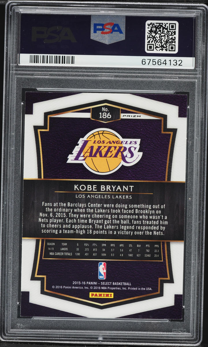 2015 Select Silver Prizm Kobe Bryant #186 PSA 8 NM-MT