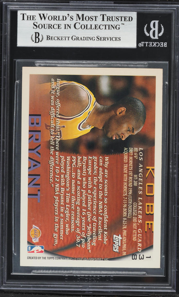 1996 Topps Basketball Kobe Bryant ROOKIE #138 BGS 9 MINT on