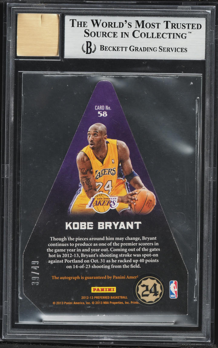 2012 Panini Preferred Blue Kobe Bryant AUTO /49 #58 BGS 9 MINT