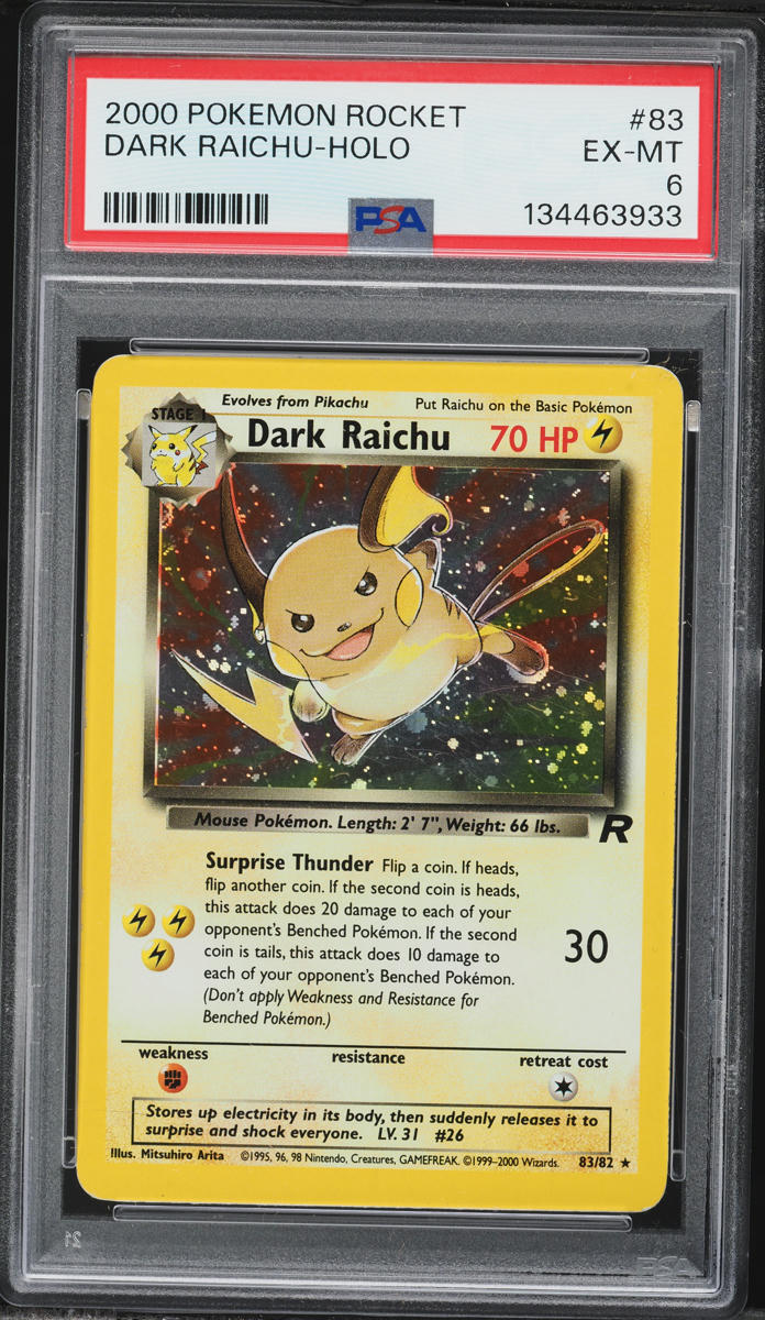 2000 Pokemon Team Rocket Holo Dark Raichu #83 PSA 6 EXMT