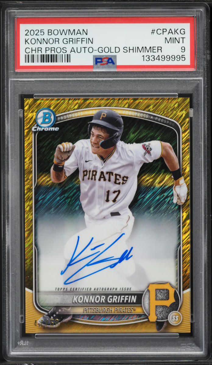 2025 Bowman Chrome Gold Shimmer Konnor Griffin PROSPECT AUTO /50 #CPAKG PSA 9 MINT
