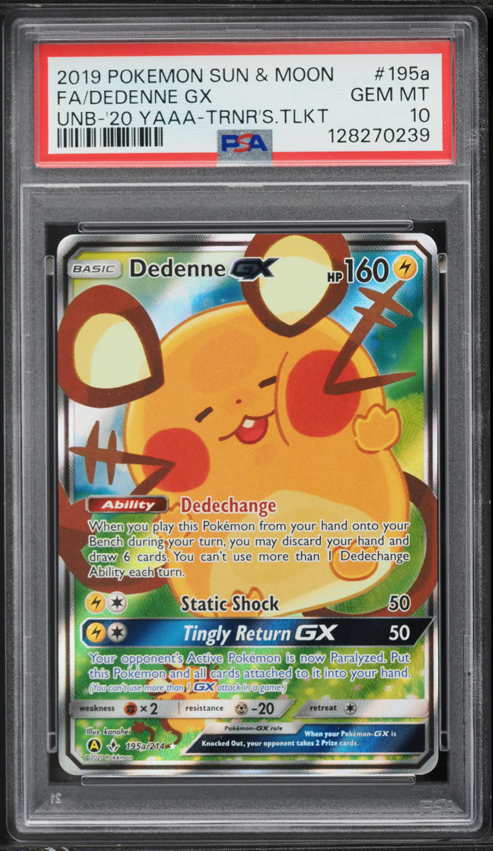 2020 Pokemon Sun & Moon Unbroken Bonds Trainer's Toolkit Dedenne GX #195a PSA 10 GEM MINT