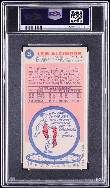 1969 Topps Basketball Lew Alcindor ROOKIE #25 PSA 7 NRMT