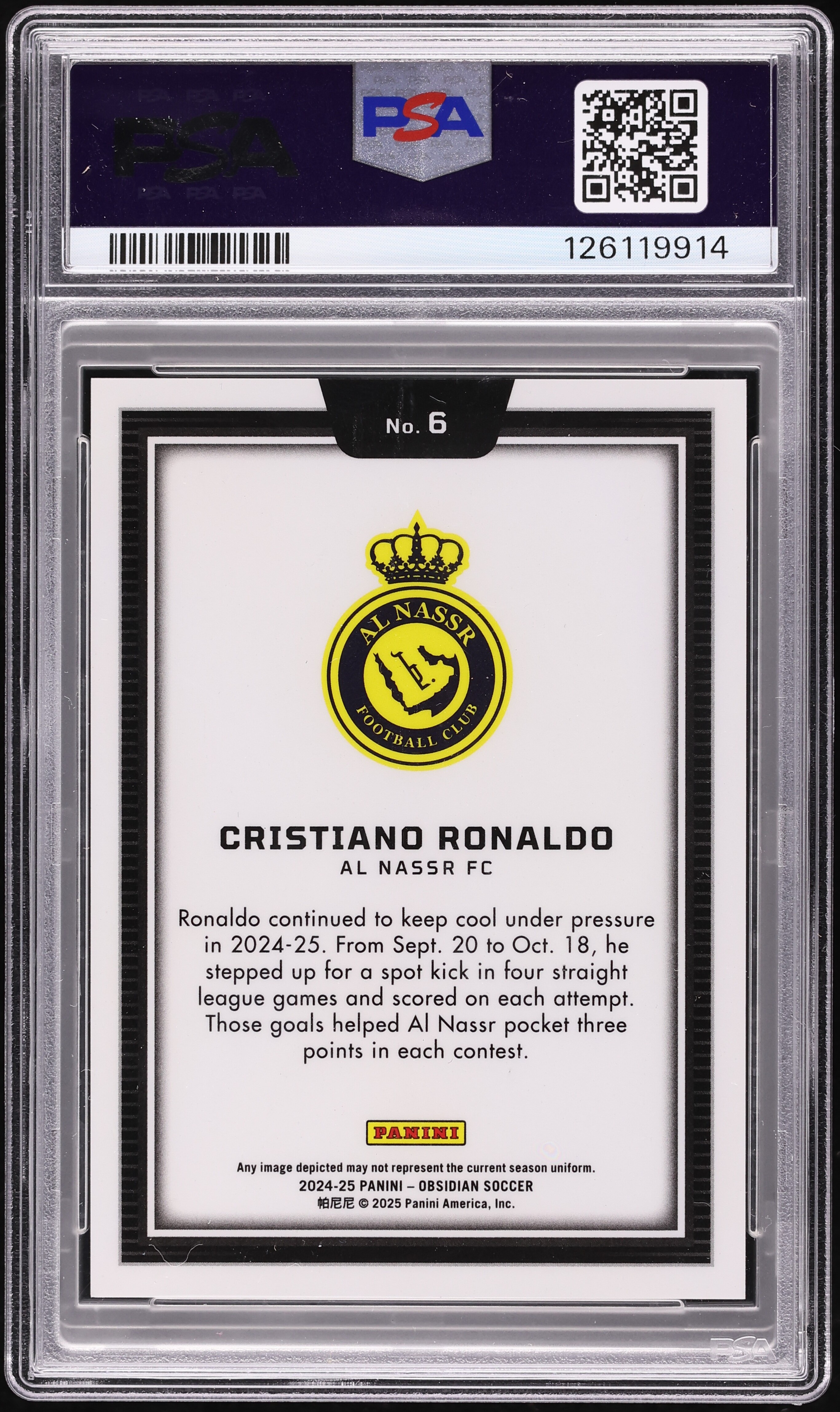 2024 Panini Obsidian Black Colorblast Cristiano Ronaldo #6 PSA 9