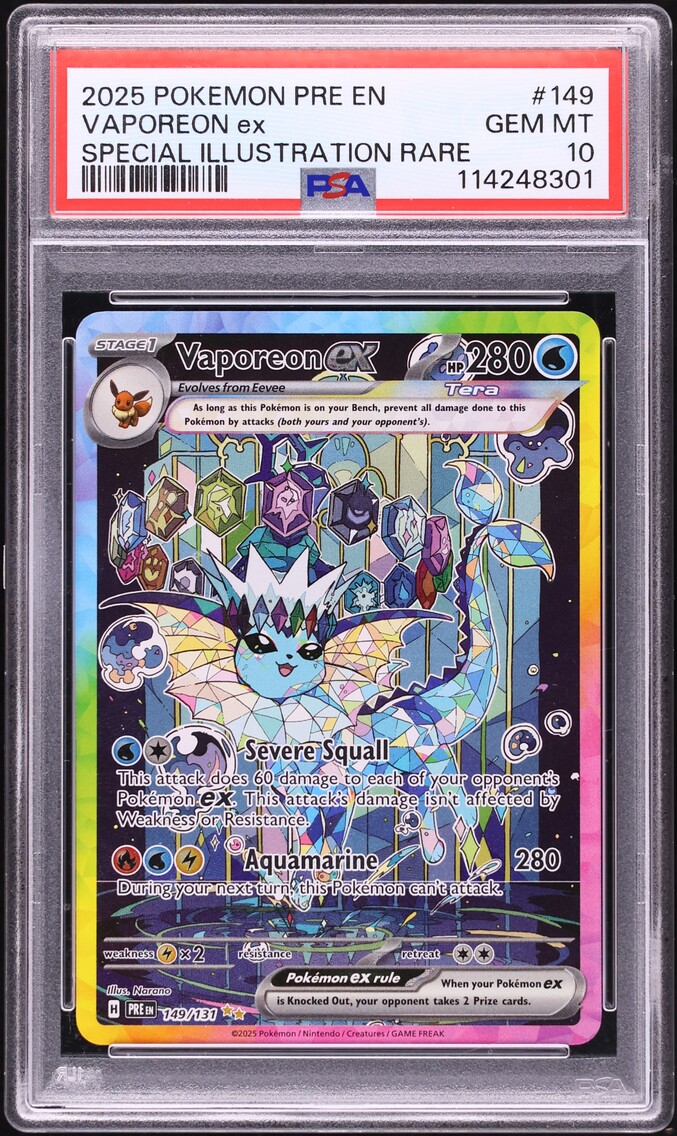 2025 Pokemon Scarlet & Violet Prismatic Evolutions SIR Vaporeon EX #149 PSA 10 GEM MINT
