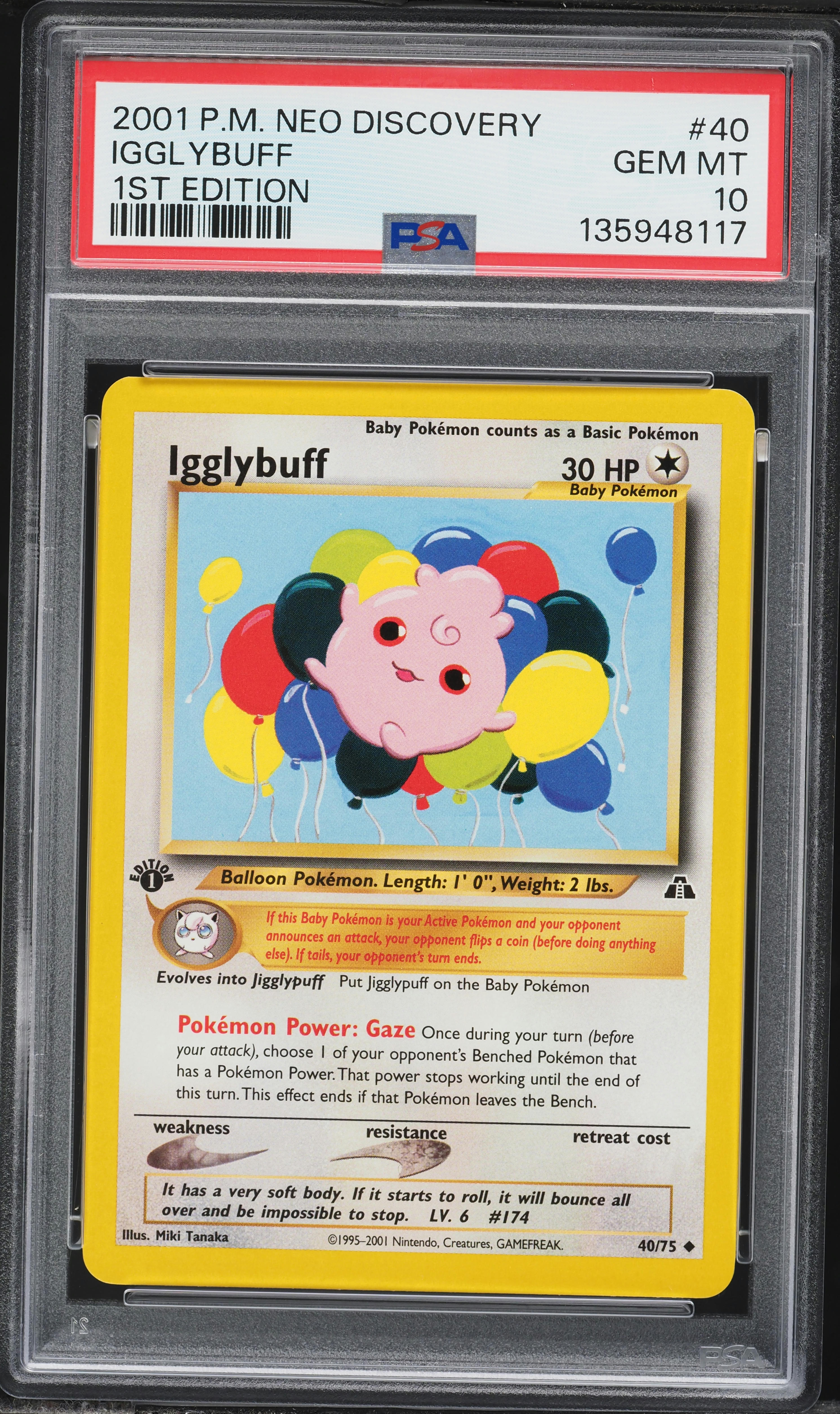 2001 Pokemon Neo Discovery 1st Edition Igglybuff #40 PSA 10 GEM