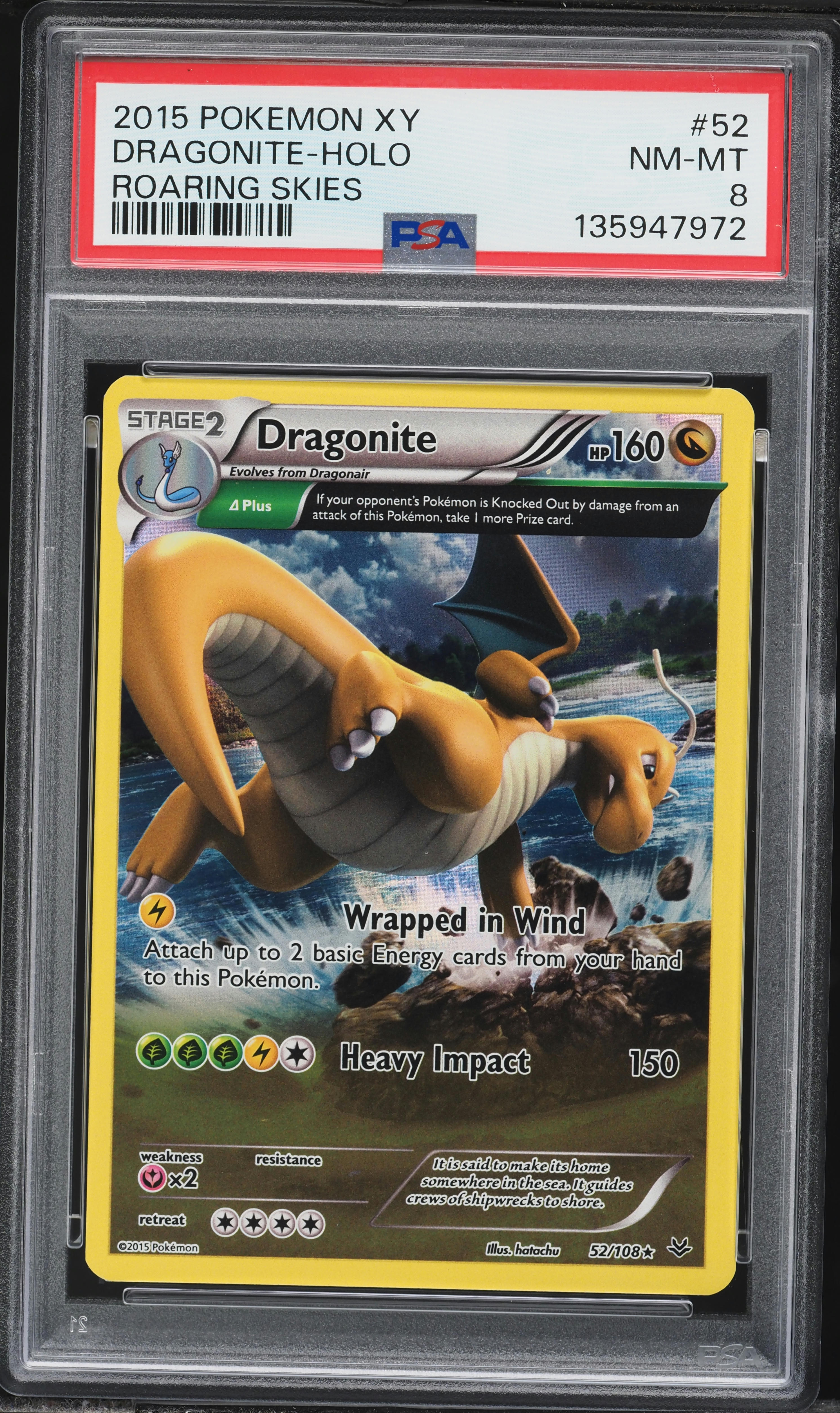 2015 Pokemon XY Roaring Skies Holo Dragonite #52 PSA 8 NM-MT on