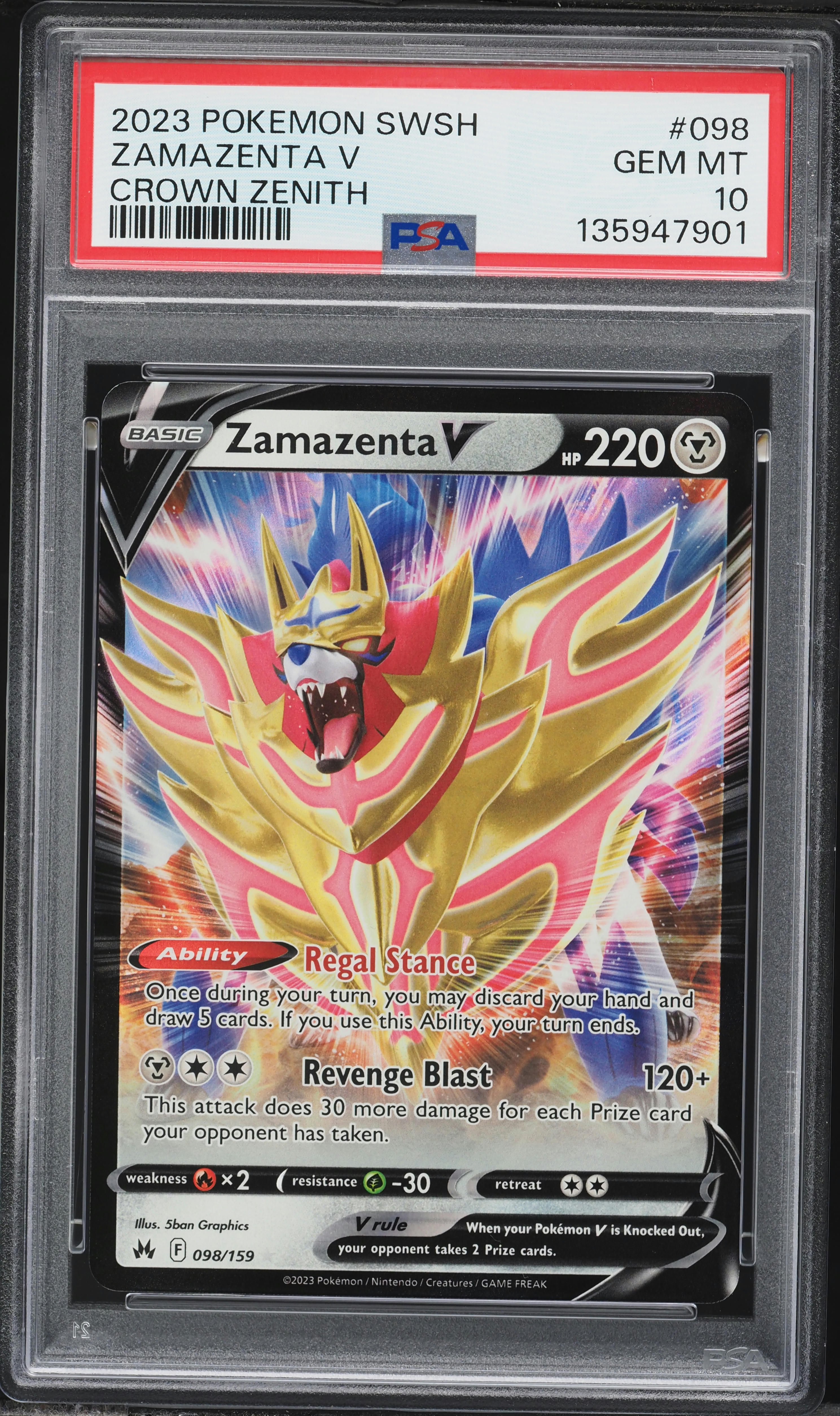 2023 Pokemon Sword & Shield Crown Zenith Zamazenta V #098 PSA 10