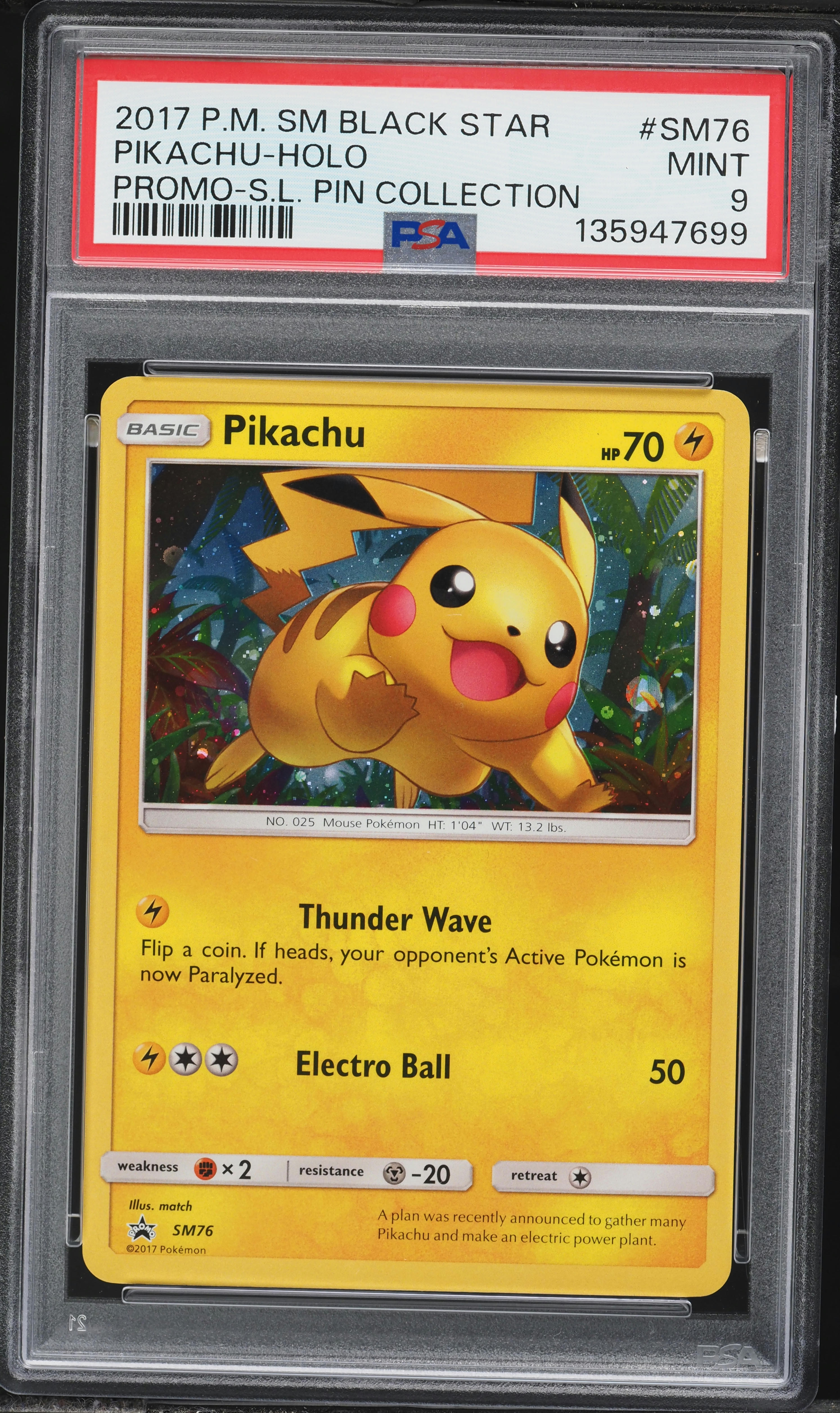 2017 Pokemon Sun & Moon Promo Shining Legends Holo Pikachu #SM76