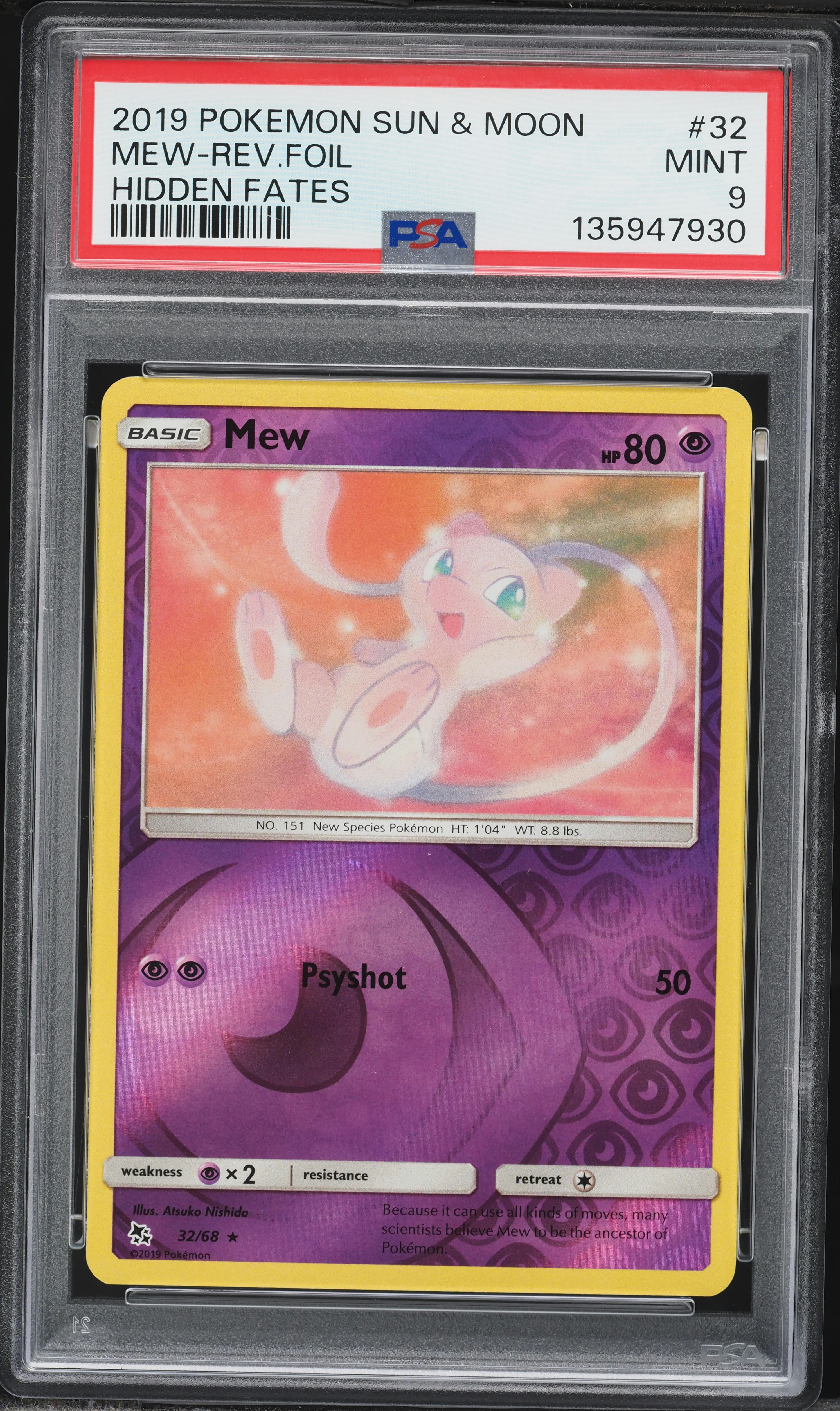 2019 Pokemon Sun & Moon Hidden Fates Reverse Holo Mew #32 PSA 9