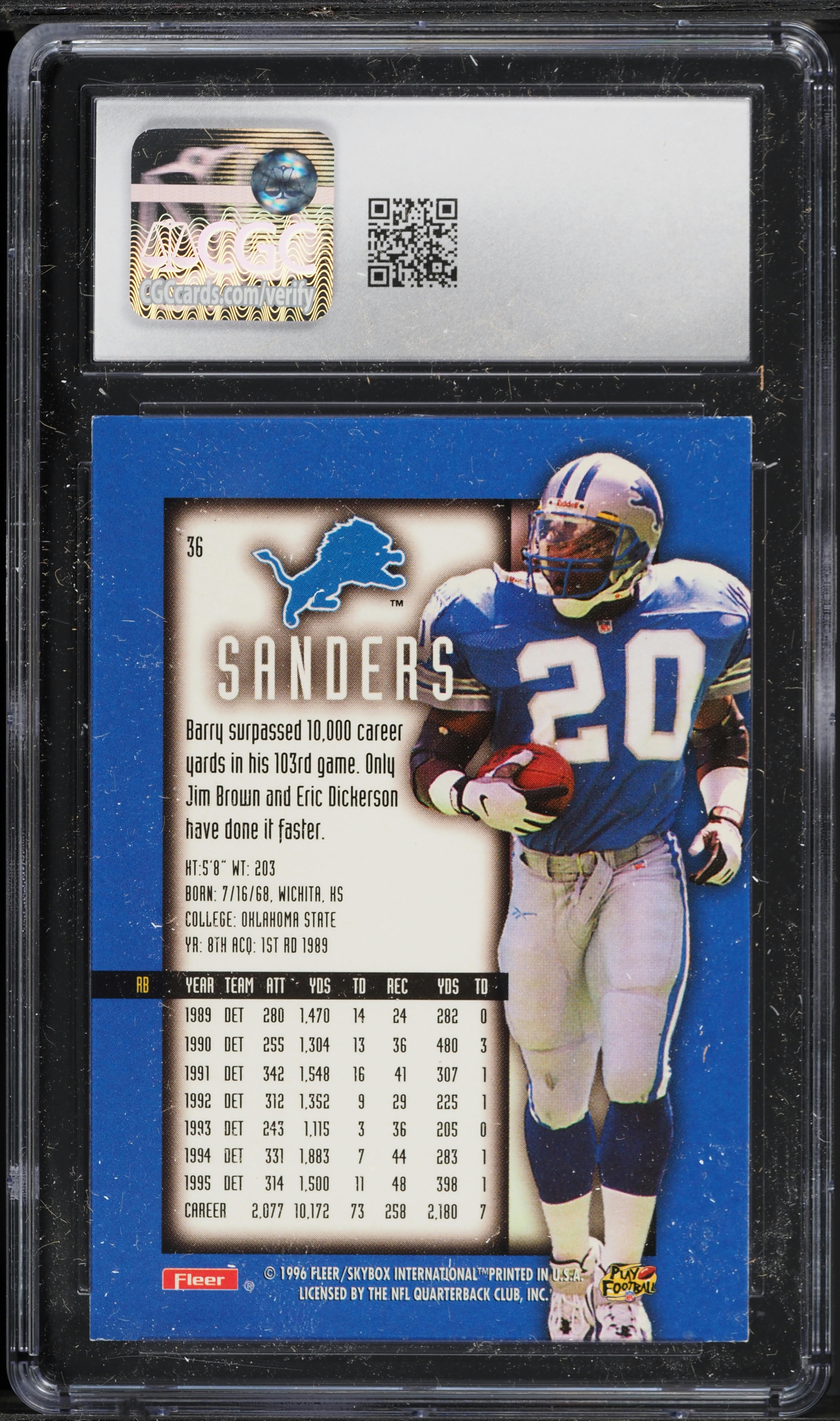 1996 Fleer Ultra Sensations Pewter Barry Sanders #36 CGC 8.5 NM