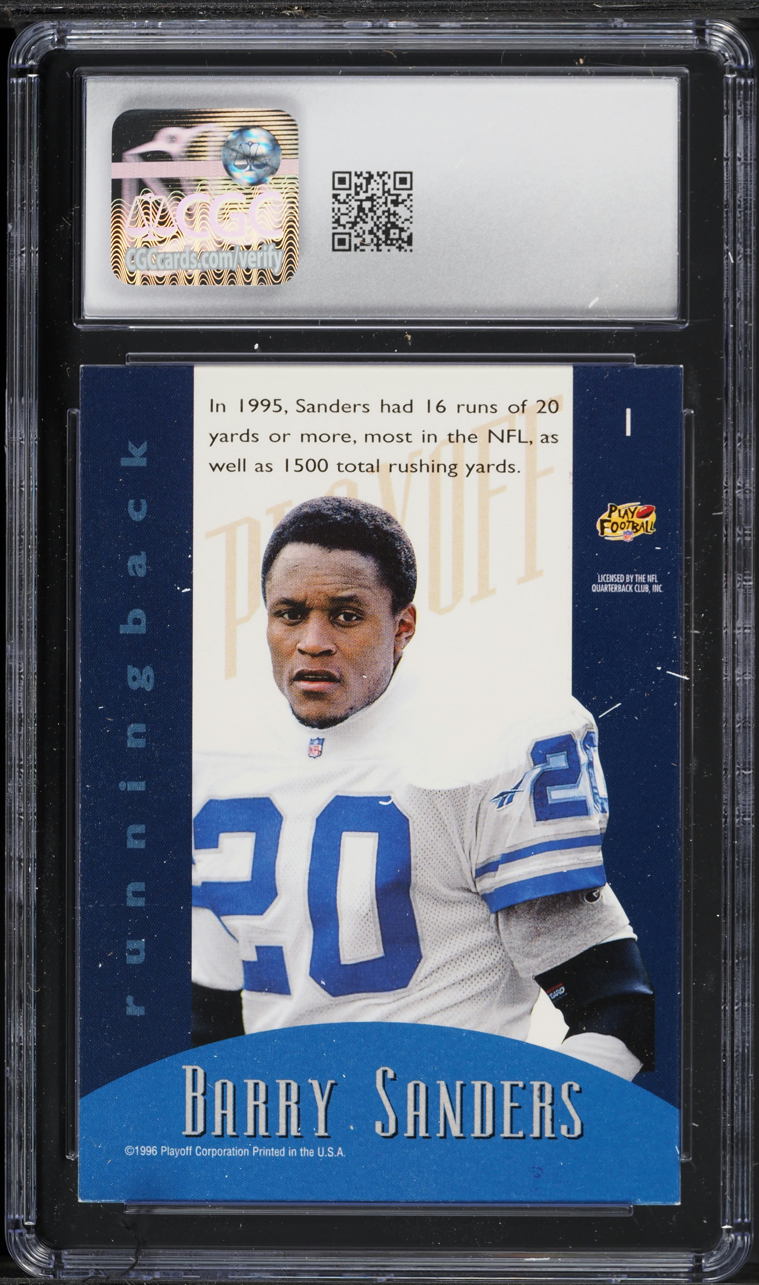 1996 Playoff Felt Blue Barry Sanders #1 CGC 8 NM-MT on Fanatics