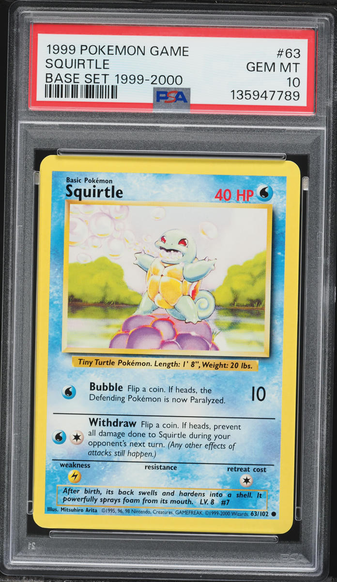 1999 Pokemon Base Set Squirtle #63 PSA 10 GEM MINT