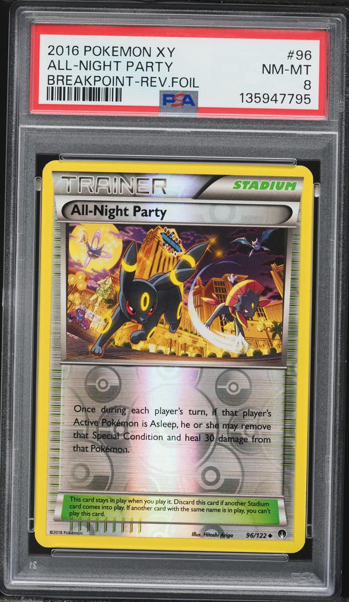 2016 Pokemon XY BREAKpoint Reverse Holo All-Night Party #96 PSA 8