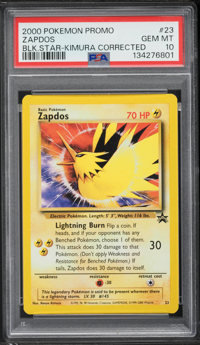2000 Pokemon Black Star Promo Kimura Corrected Zapdos #23 PSA 10 GEM MINT