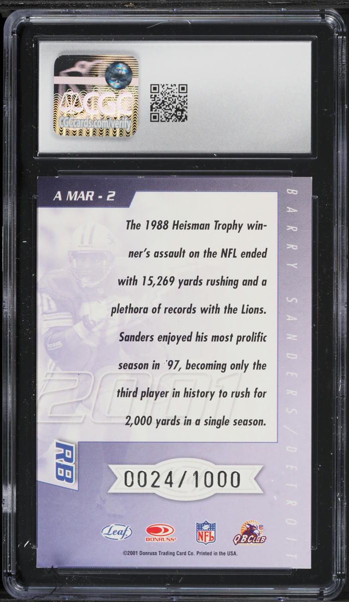 2001 Quantum Leaf All-Millennium Marks Barry Sanders #AMAR-2 CGC 8.5 NM-MT+