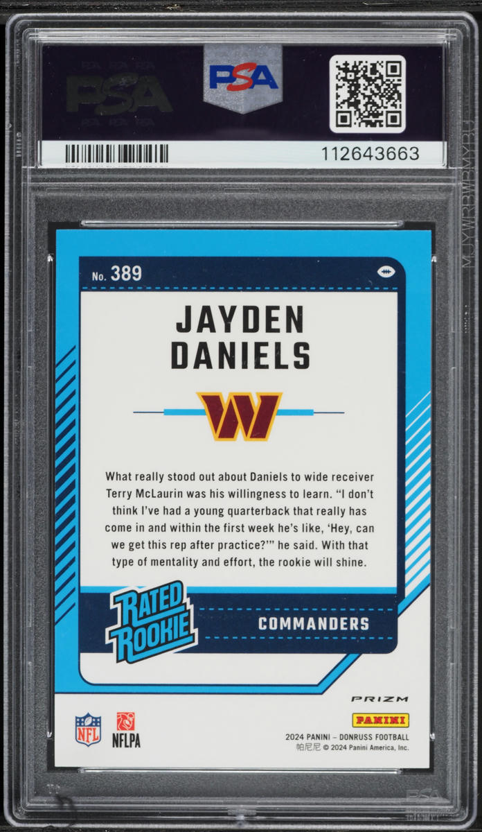 2024 Donruss Optic Preview Red Wave Prizm Jayden Daniels ROOKIE #389 PSA 9 MINT