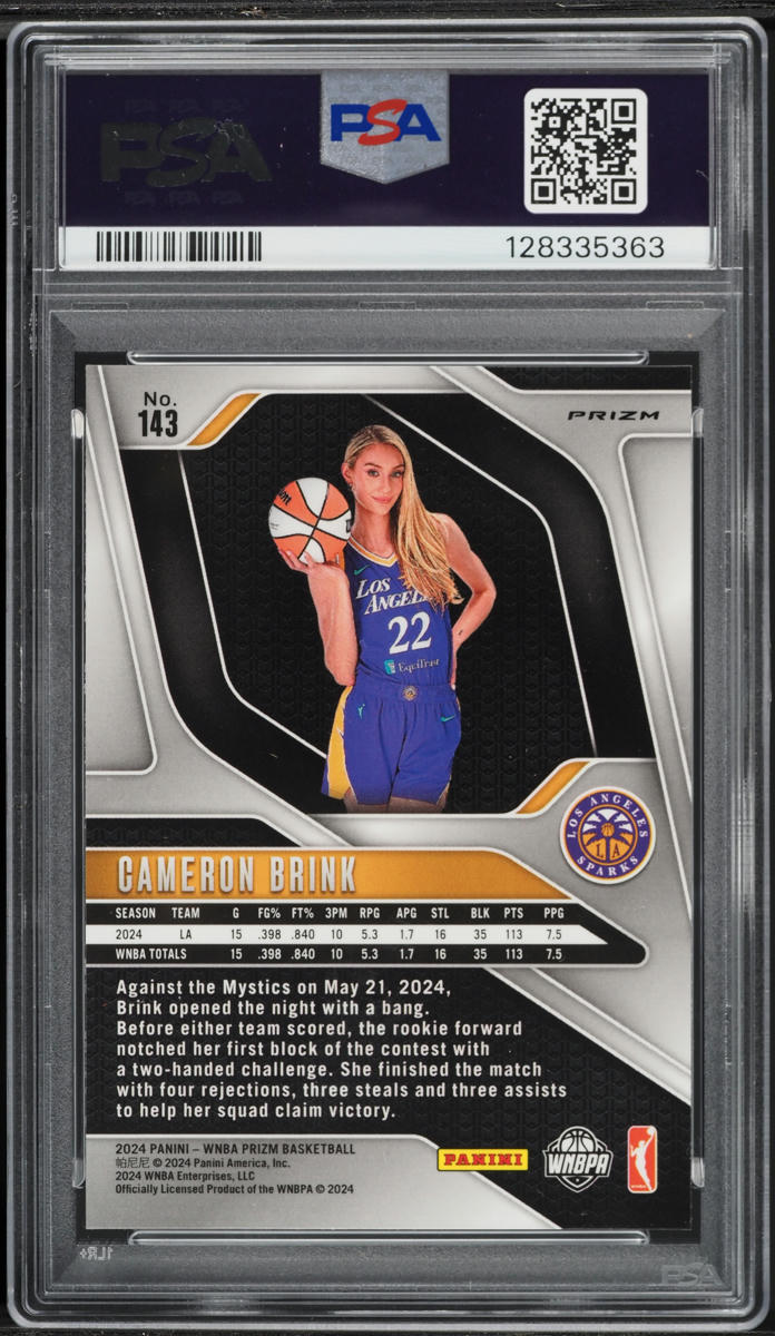 2024 Panini Prizm WNBA Blue Velocity Cameron Brink ROOKIE #143 PSA 10 GEM MINT
