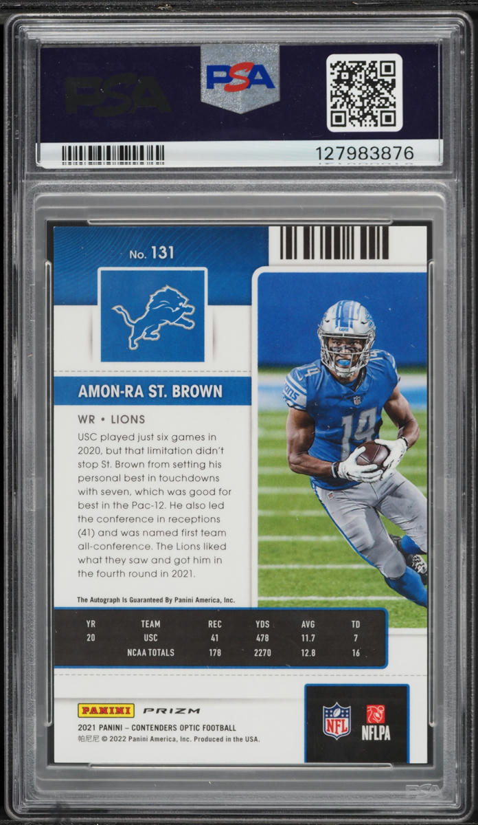 2021 Panini Contenders Optic Silver Amon-Ra St. Brown  ROOKIE AUTO #131 PSA 10 GEM MINT