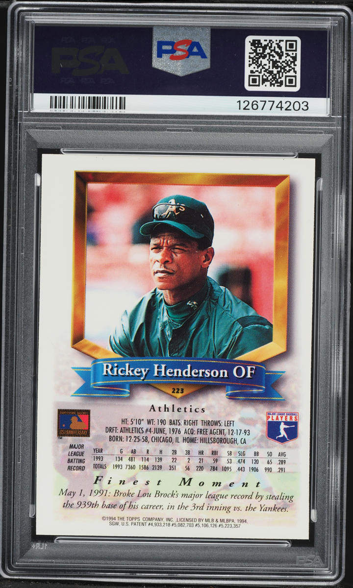 1994 Finest Refractor Rickey Henderson #223 PSA 8 NM-MT