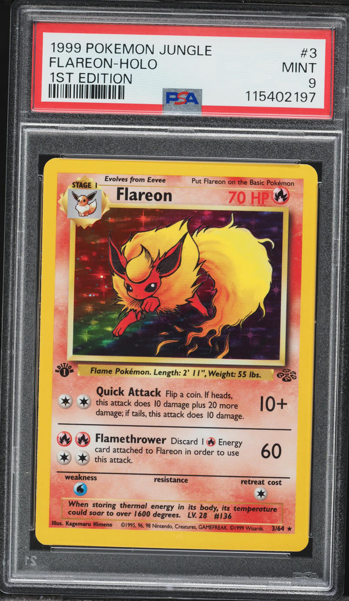 1999 Pokemon Jungle 1st Edition Holo Flareon #3 PSA 9 MINT