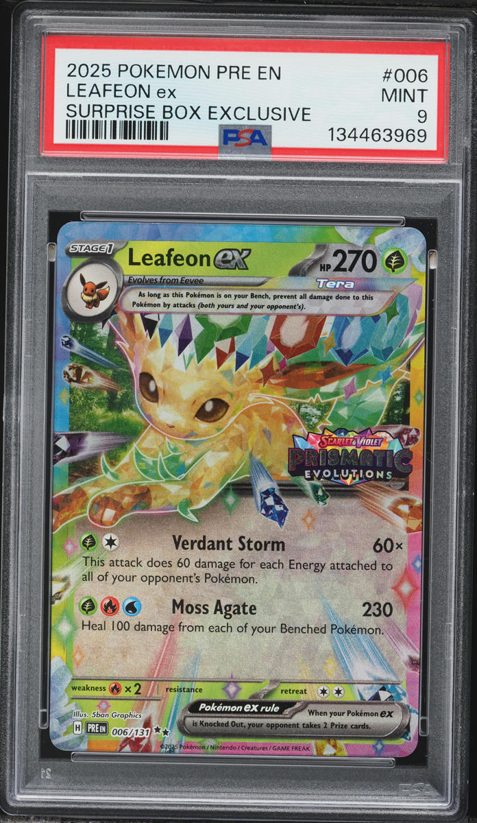 2025 Pokemon Scarlet & Violet Prismatic Evolutions Surprise Box Leafeon ex #6 PSA 9 MINT