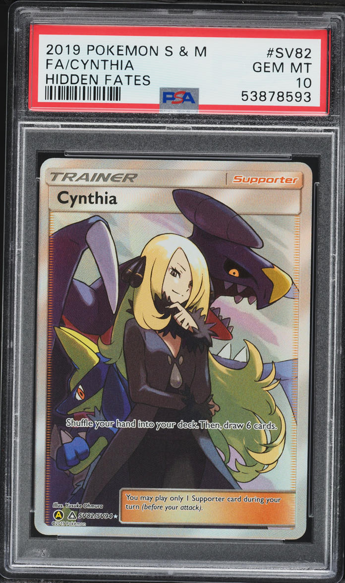 2019 Pokemon Sun & Moon Hidden Fates Full Art Cynthia #SV82 PSA 10 GEM MINT