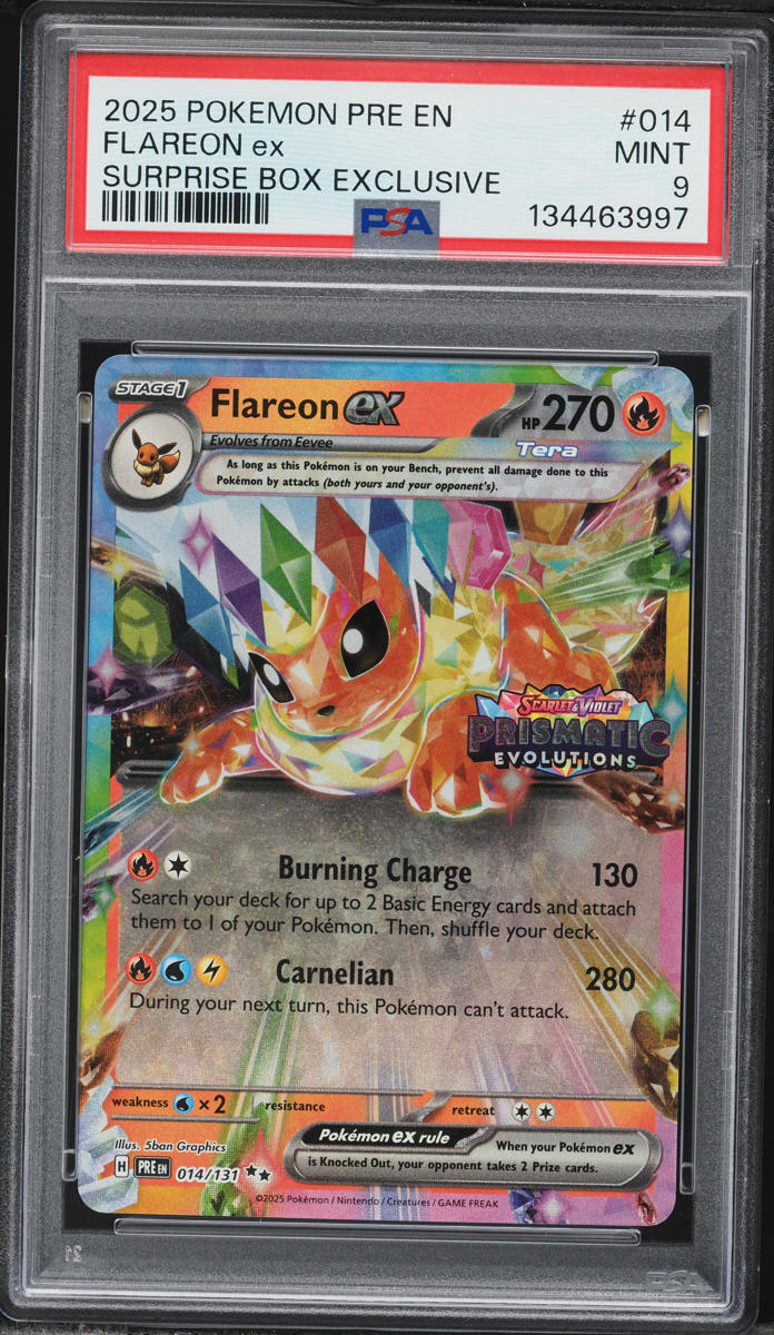 2025 Pokemon Scarlet & Violet Prismatic Evolutions Surprise Box Flareon Ex #14 PSA 9 MINT