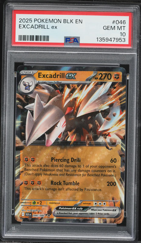 2025 Pokemon Black Bolt Excadrill Ex #046 PSA 10 GEM MINT on