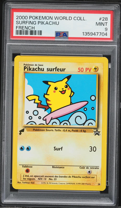 2000 Pokemon French World Collection Surfing Pikachu #28 PSA 9 MINT